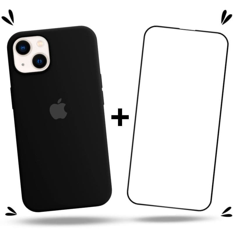 Kit 2em1 Capa + Pelicula 3D Para iPhone 13 Normal - Case Silicone Aveludada + Pelicula de Vidro 3D Full Cover