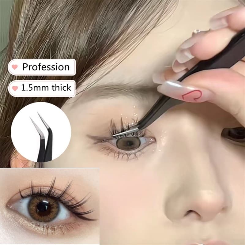 Pinça De Extensão De Cílios De Aço Inoxidável – Pontas Retas E Curvas , Ferramenta De Maquiagem Profissional