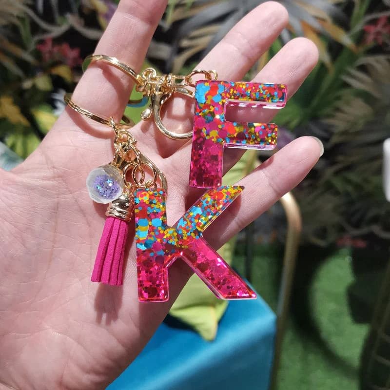 Carta Colorida Porta-Chaves Pingente Glitter Resina De Lantejoulas Tassel Encantado Com Bola Jóias Para Ornamentos De Bolsas Femininas