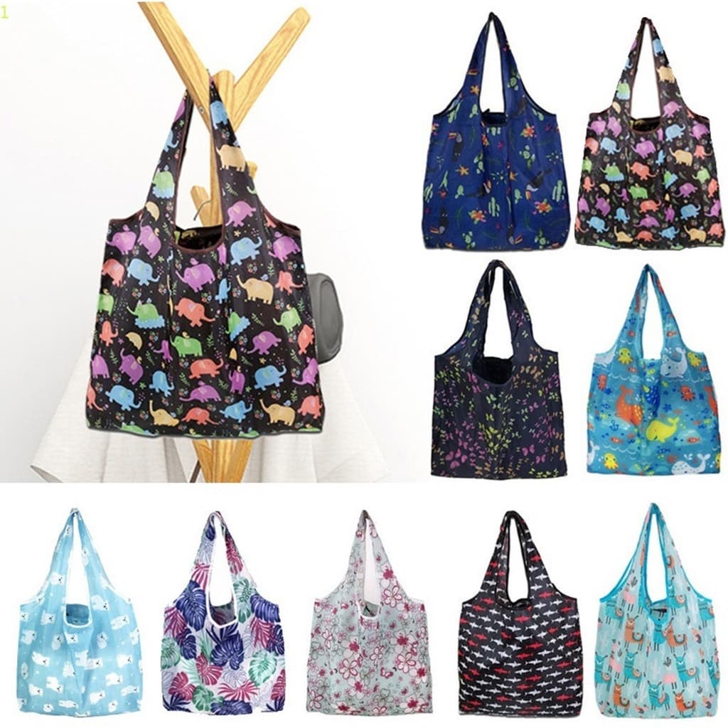 Mochila Dobrável de Ombro Reutilizável Praia e Compras COR E PADRÃO ALEATÓRIO