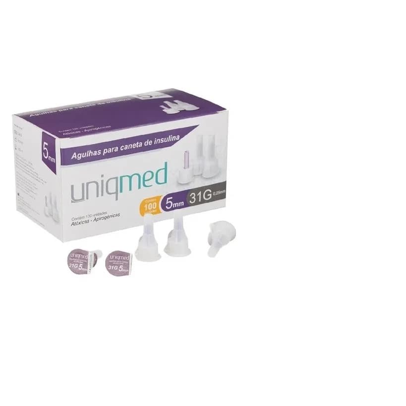 Agulha Para Caneta De Insulina 5mm x 31g UNIQMED - 100UN