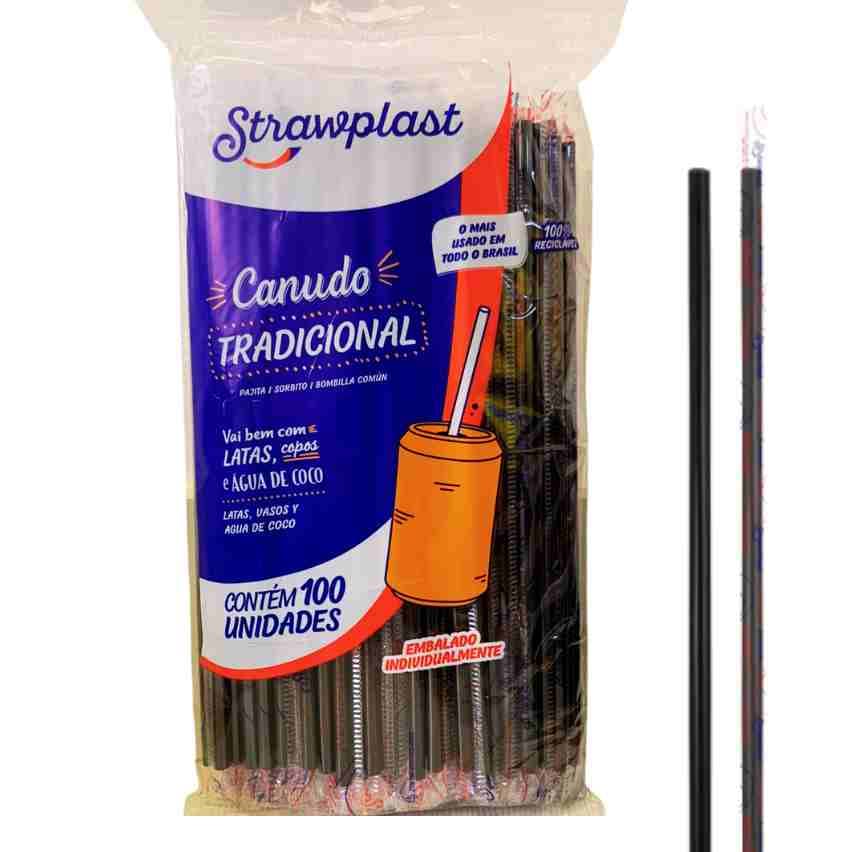 Canudo Tradicional Preto Strawplast com 100 unidades