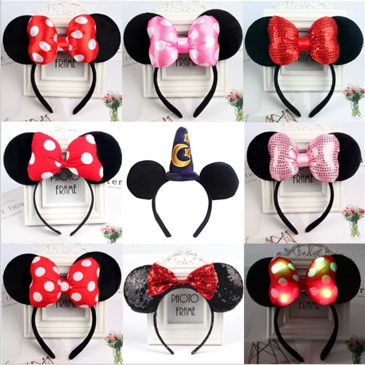 Festa De Mickey Minnie Fita De Cabeça Mouse Bowknot DY Orelha Preta Natal Acessórios Para Cabelo