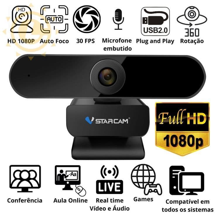 Webcam 1080P Full HD VStarcam Camera com microfone Visão 360