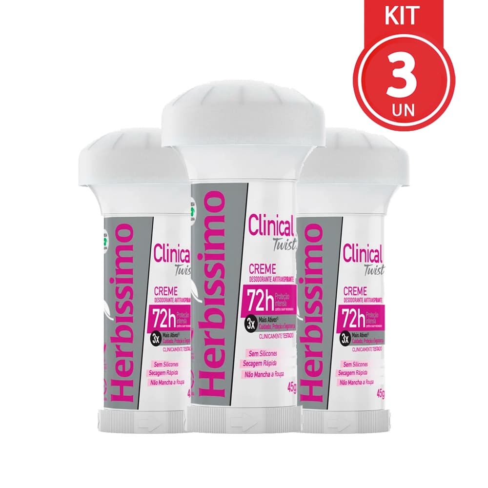 3 Desodorante Creme Herbíssimo Clinical Twist Feminino 72h