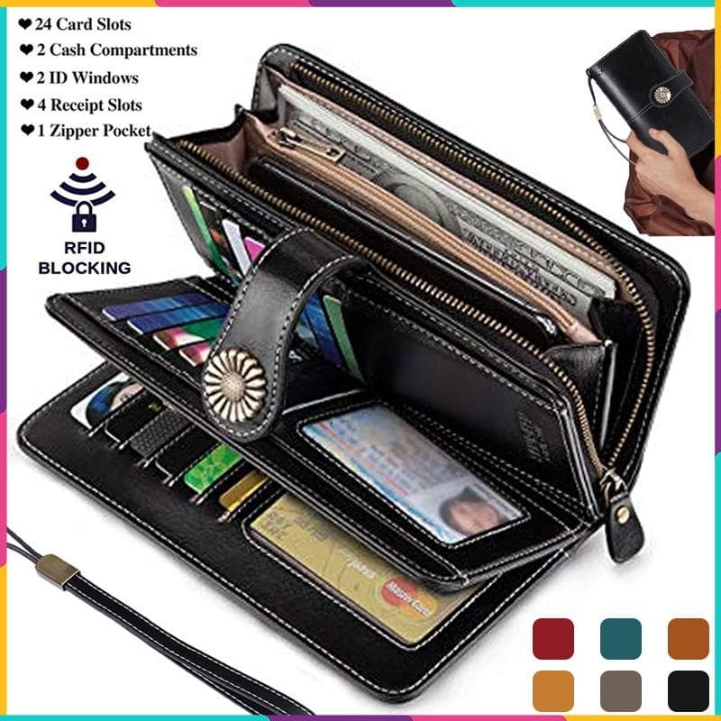 RFID Moda Feminina Vintage Grande Capacidade Zipper Carteira Longa De Couro Genuíno Casual Para Senhoras 2 Estilos À Escolha