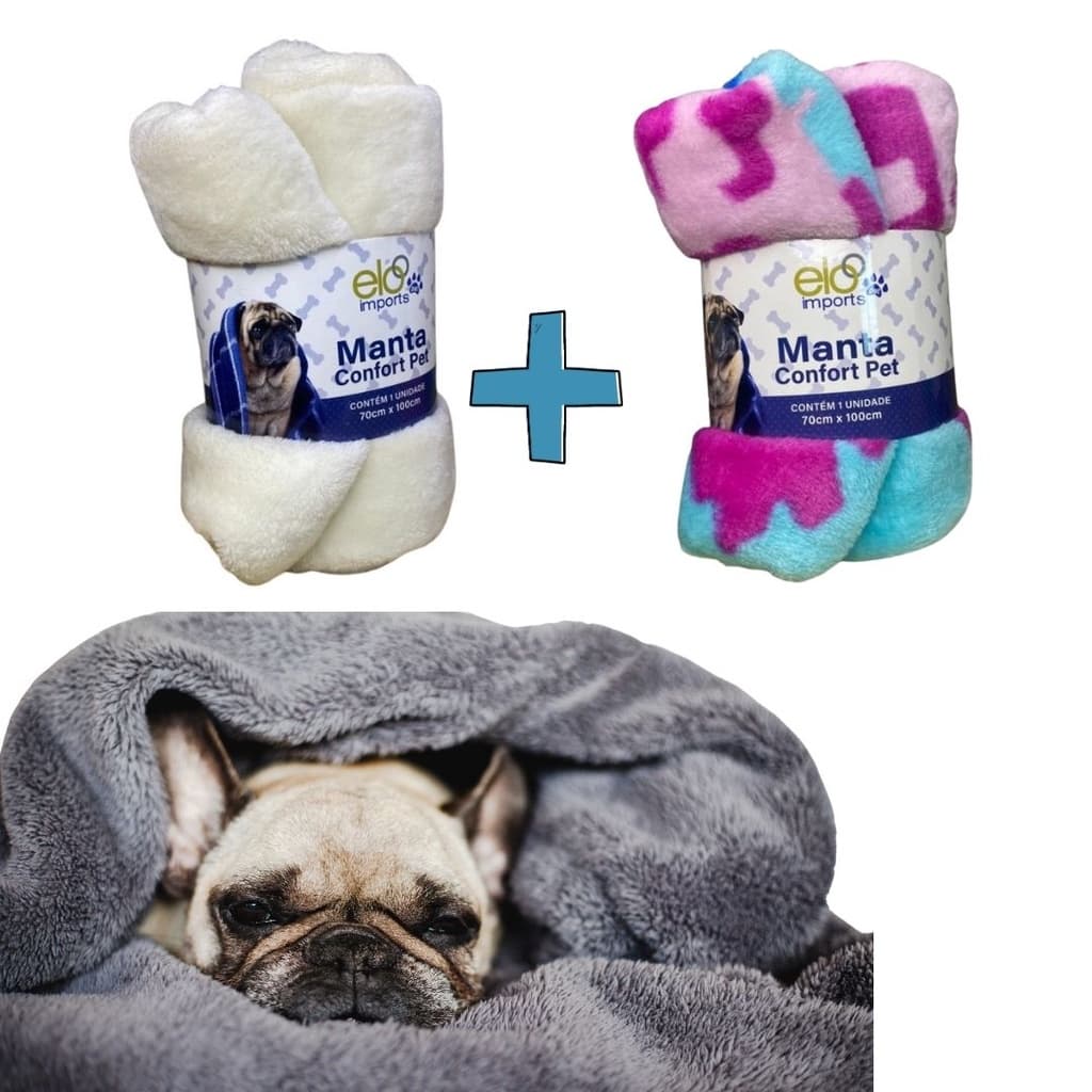 Kit 2 Manta Cobertor para Cachorro Gato Mantinha Pet 100x70cm Lavável Macio Cores Sortidas