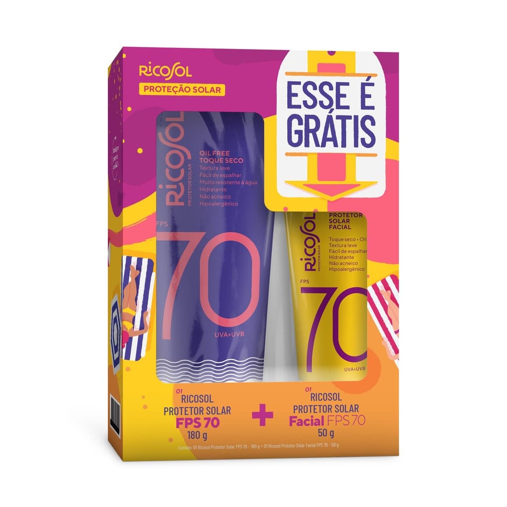 KIT PROTETOR CORPORAL RICOSOL FPS70 180GR + FACIAL FPS 70 50 GR
