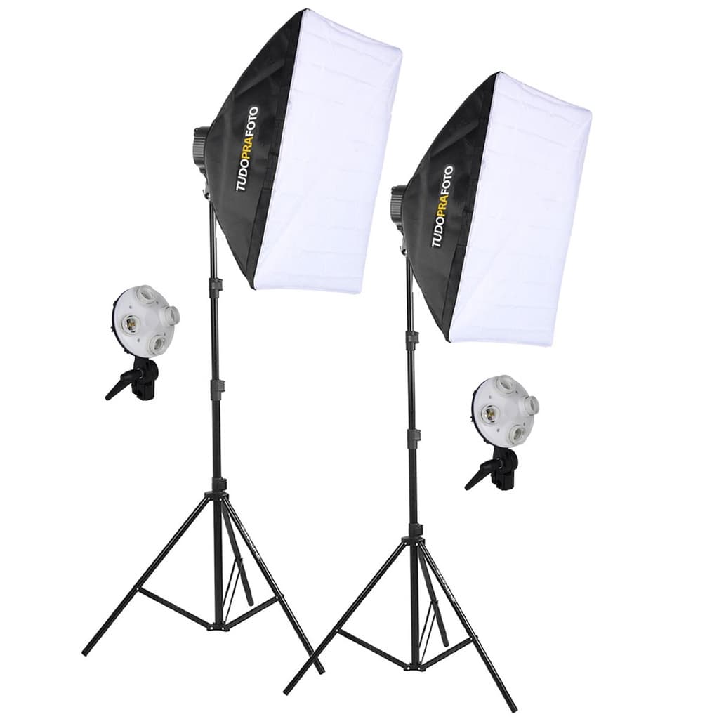 Kit 2 Softbox 50x70 com soquete para 4 Lâmpadas Bivolt + Tripé profissional