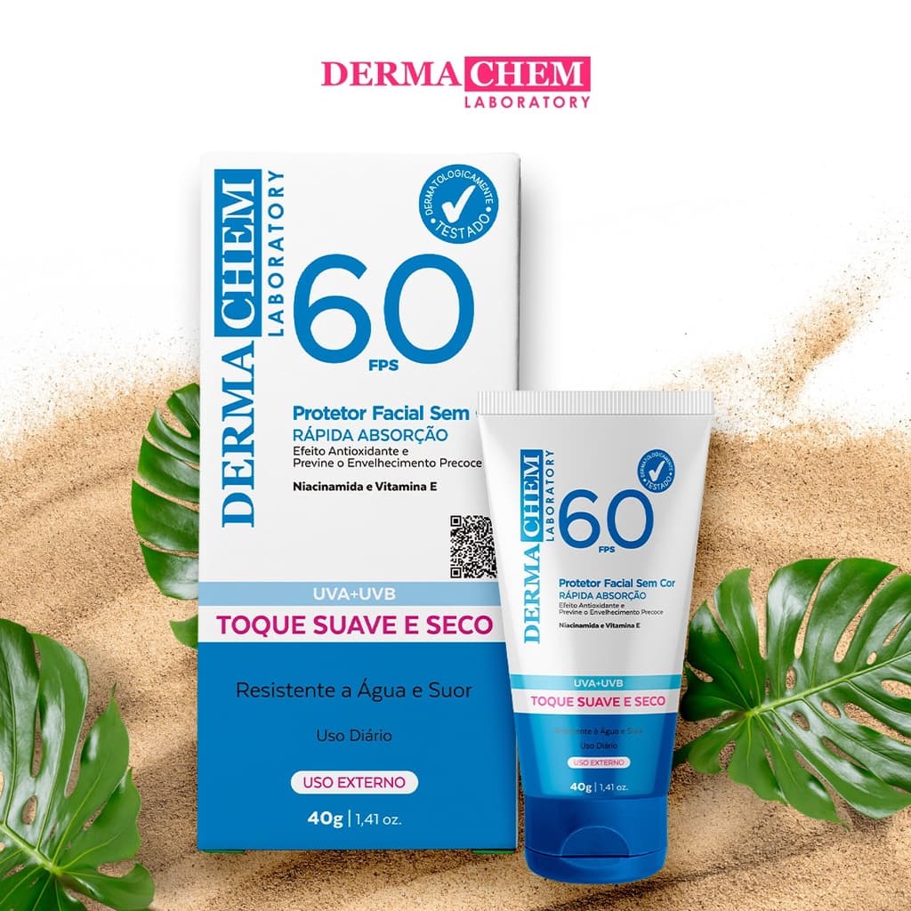 🧖 Protetor Solar Rosto FPS 60 sem cor 40g - Dermachem ✨