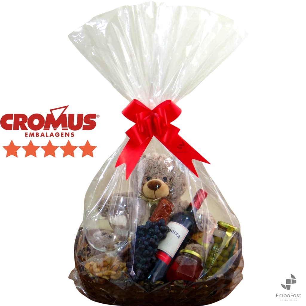 25 Sacos Transparente 80x90 Celofane Grande Cesta Natal Presente Cromus Plástico Saquinho Poli