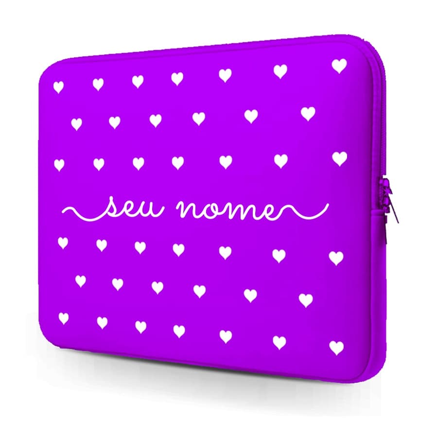 Capa Case Pasta Maleta Notebook Macbook Ultrabook Neoprene 15.6/14.1/13.3/12.1/11.6/17.3/10.1 - PERSONALIZADA com SEU NOME - Corações