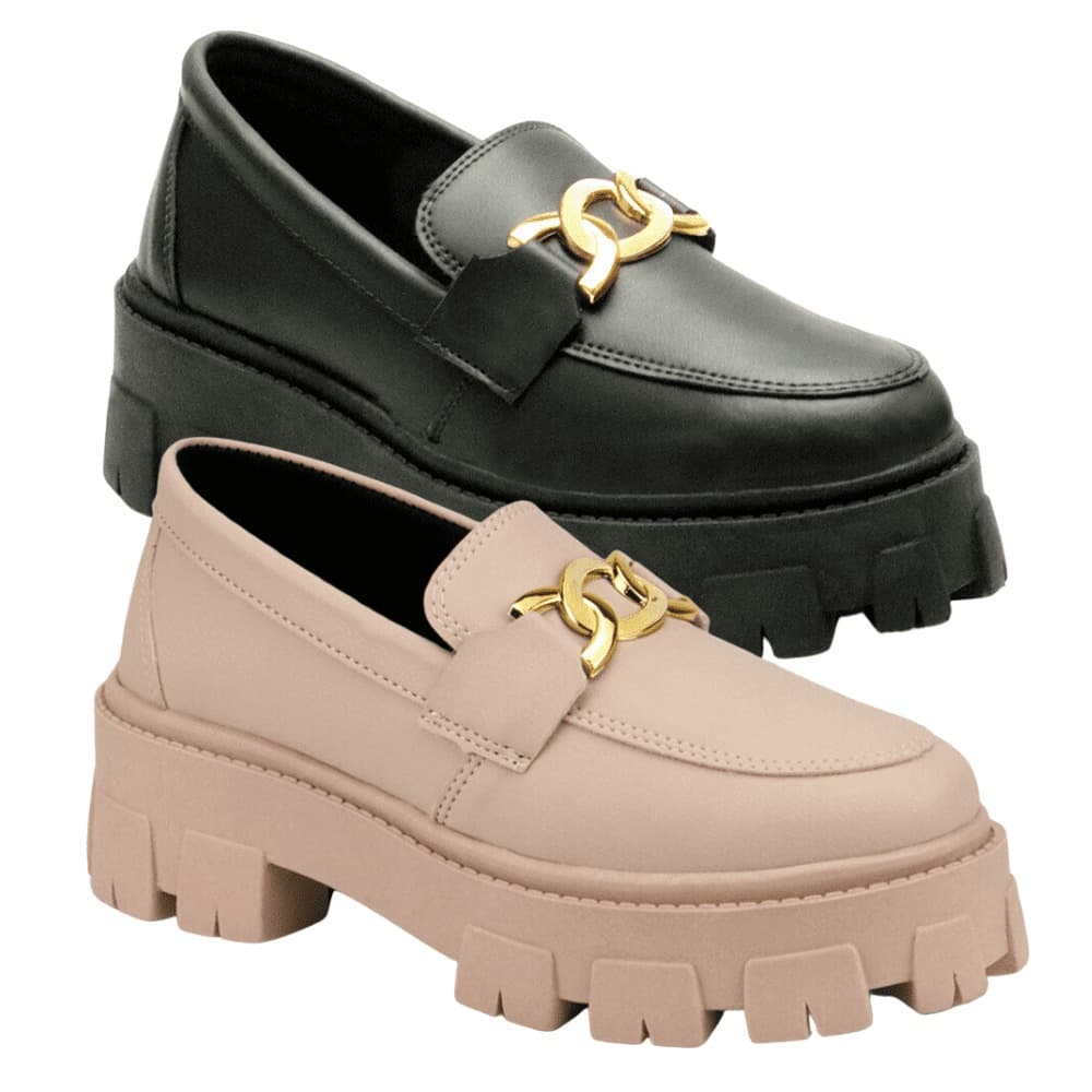Kit 2 Mocassim Feminino Blogueira Tratorado Com Metal GuGi 403-GG