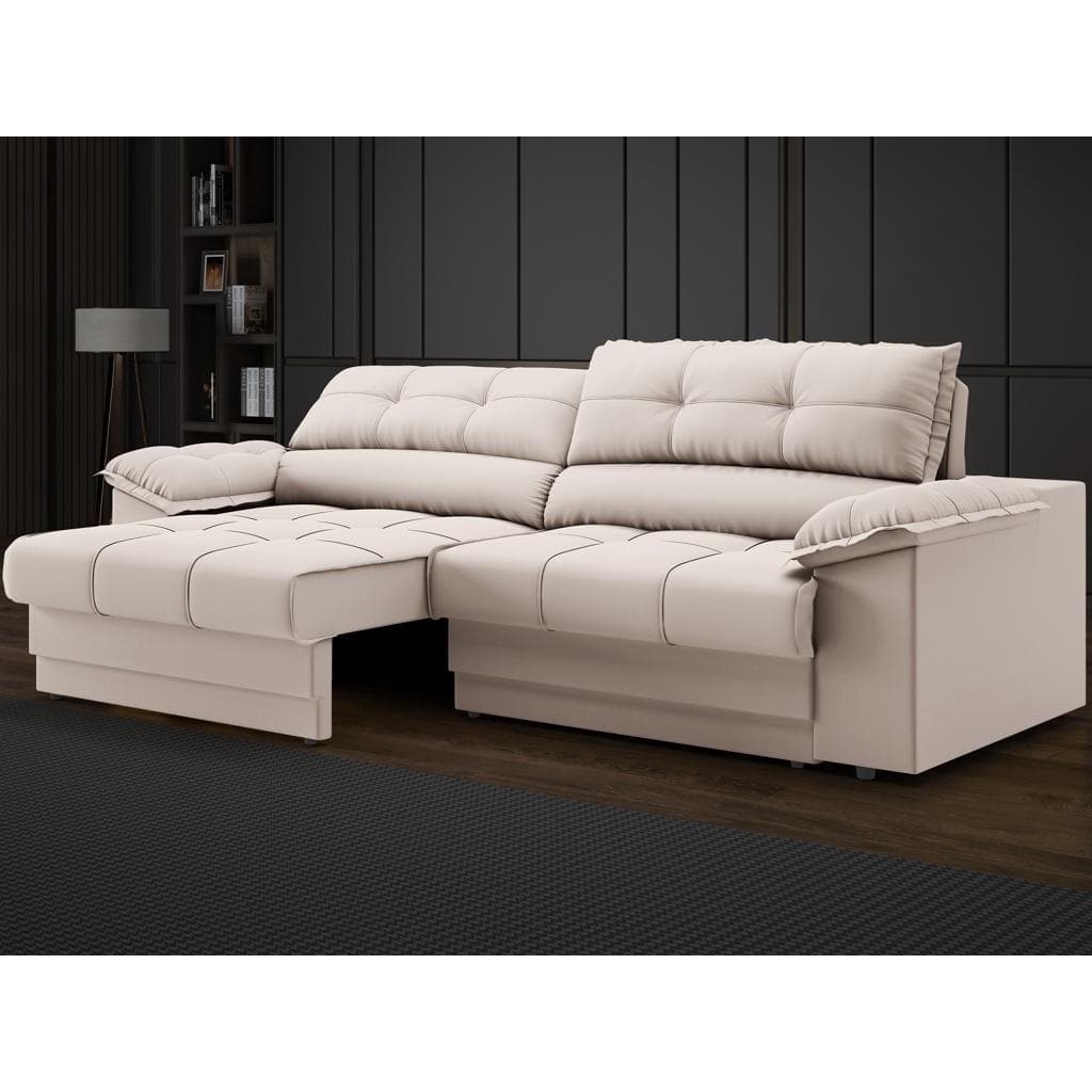 Sofá com Carregador USB Retrátil Reclinável Mimo 2,30m Velosuede Areia - NETSOFAS