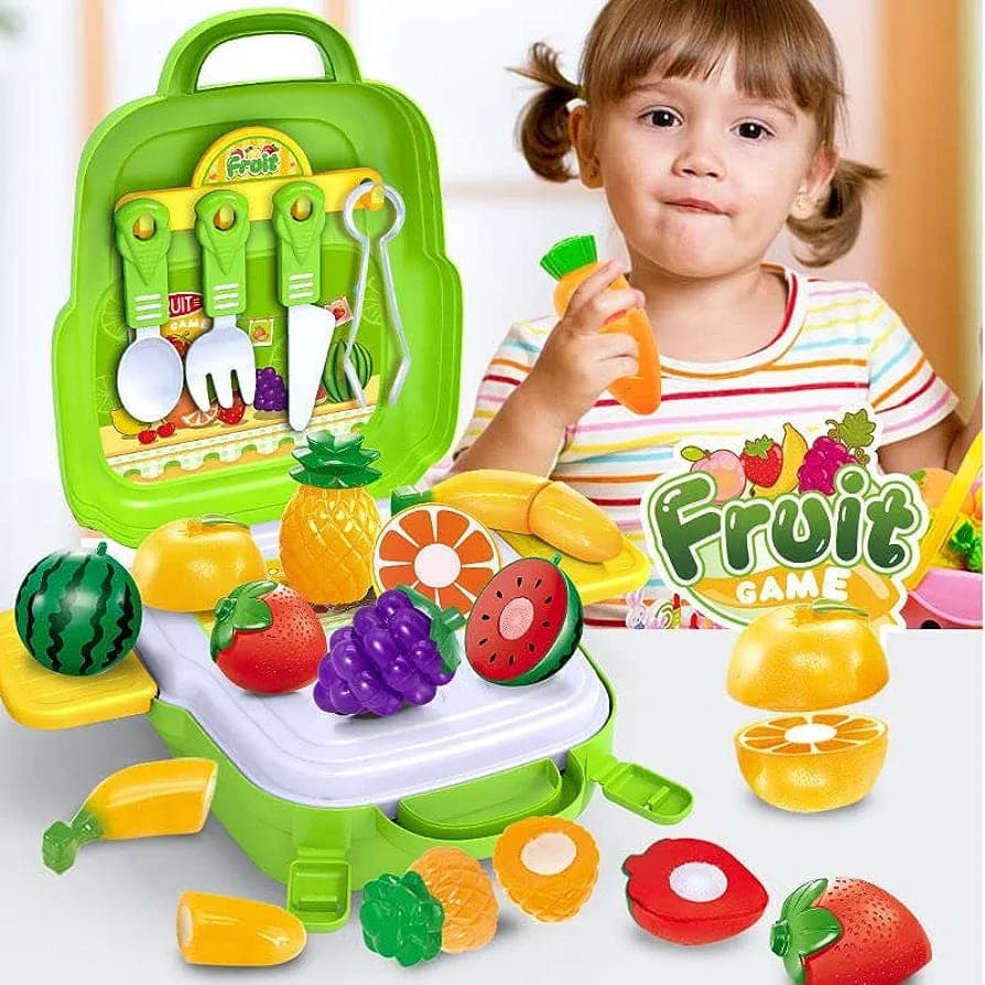 Brinquedo cozinha maleta com frutas e vegetais com corte de velcro