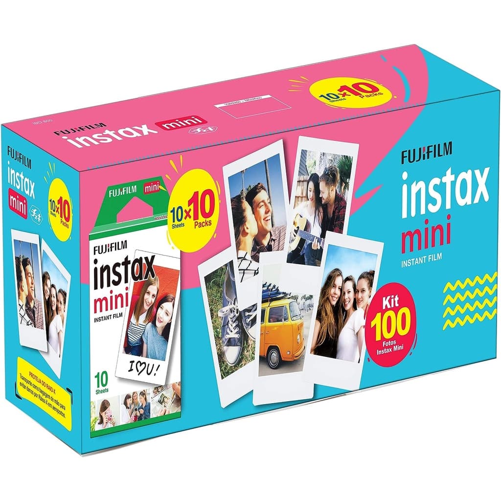 Kit Filme Instax Mini 100 Fotos Papel Fotográfico Fujifilm 54x86mm p/ Câmera Instantânea Mini 7 8 9 11 12 Mini Link