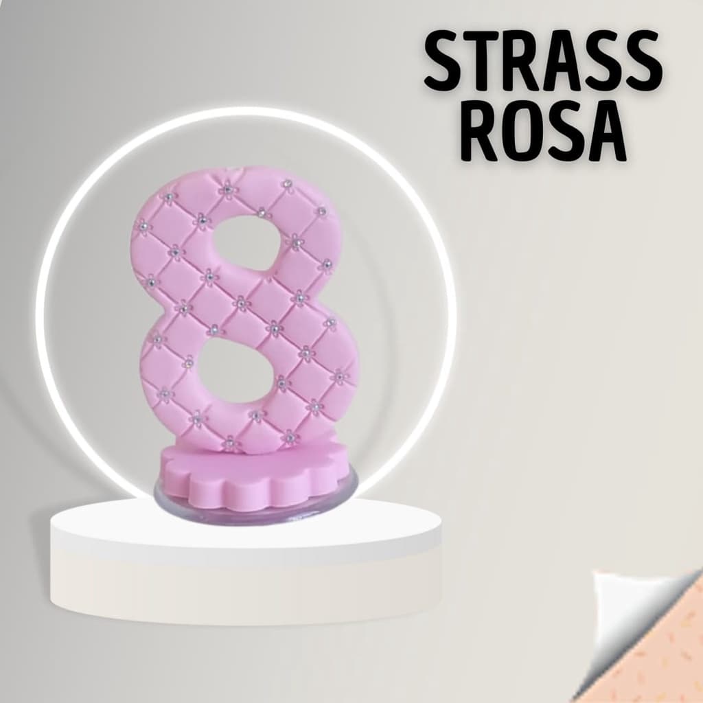 Vela Rosa Strass Pavio Magico c/ Base para Bolos e Festas