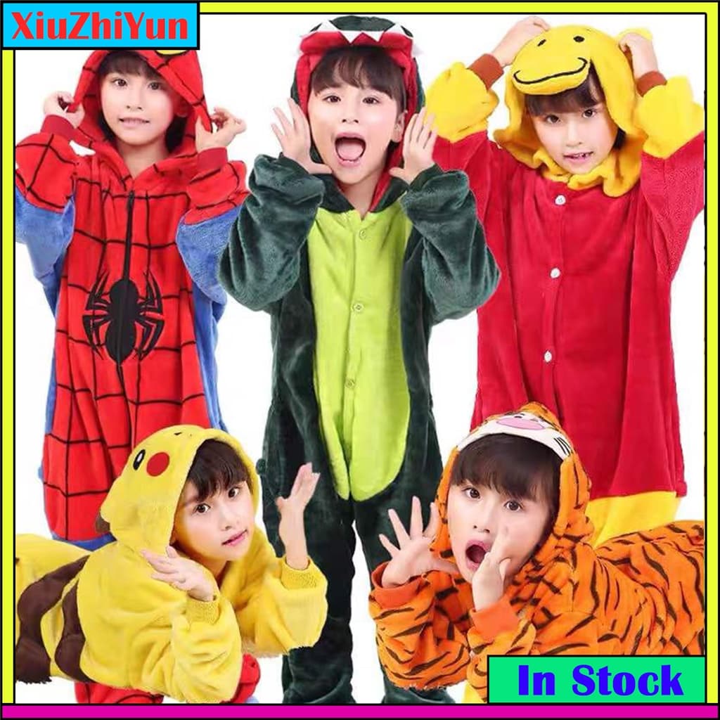 Kigurumi Dinossauro Pikachu Stitch Panda Onesies Kids Jumpsuit Meninas Meninos Flanela Pijamas