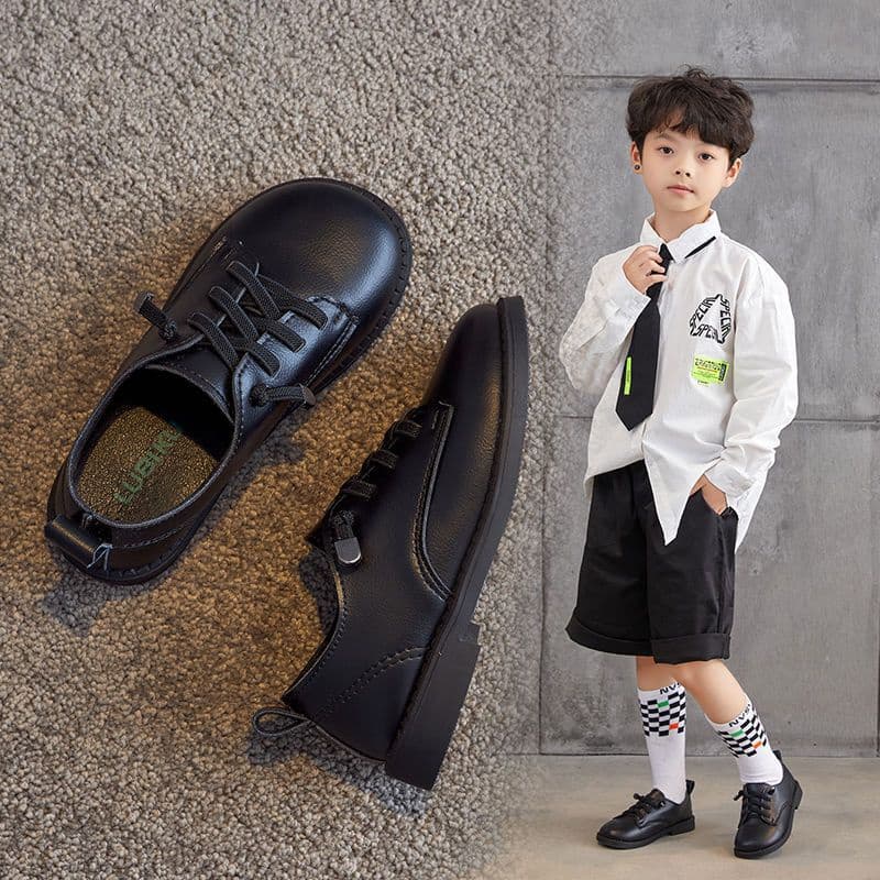 Meninos sapatos de couro preto couro macio sola macia desempenho estilo primavera desempenho meninas estudantes britânic