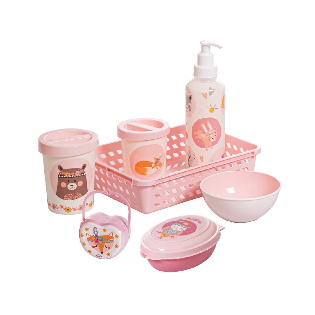 Kit Higiene Bebê 7 Peças Porta Chupeta Saboneteira Porta Algodão Recém-Nascido Bebê Quartinho