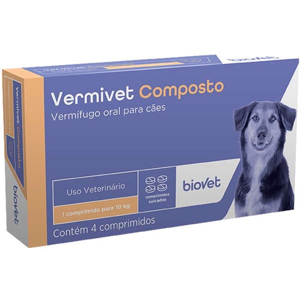 Vermivet Composto 600mg Vermifugo Cães E Gatos Caixa com 4 Comprimidos