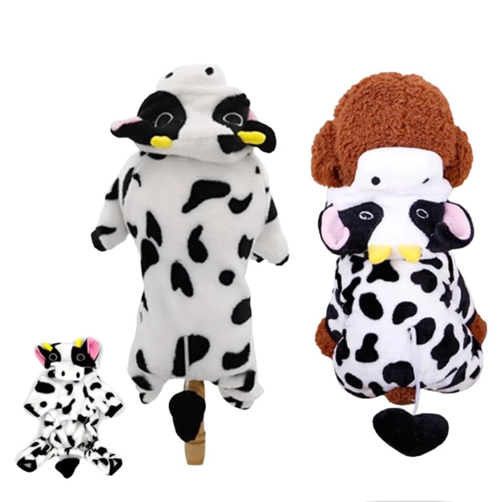 Roupa de Cachorro Fantasia Pet Modelo Vaca com Capuz Quente Inverno