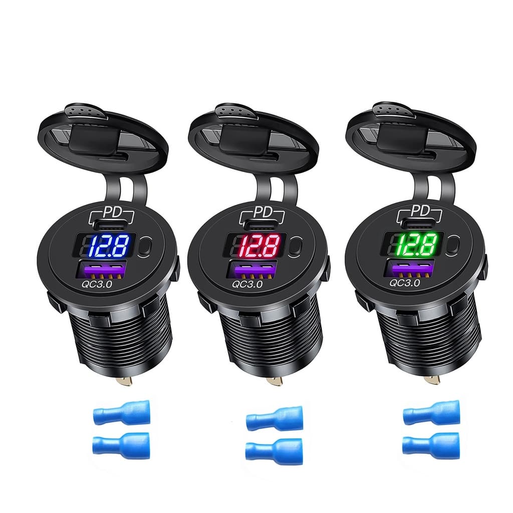 Carregador Rápido QC3.0 USB + PD Tipo C Tomada De Carga Rápida À Prova D'água 12V/24V Alimentação Com Interruptor De Botão