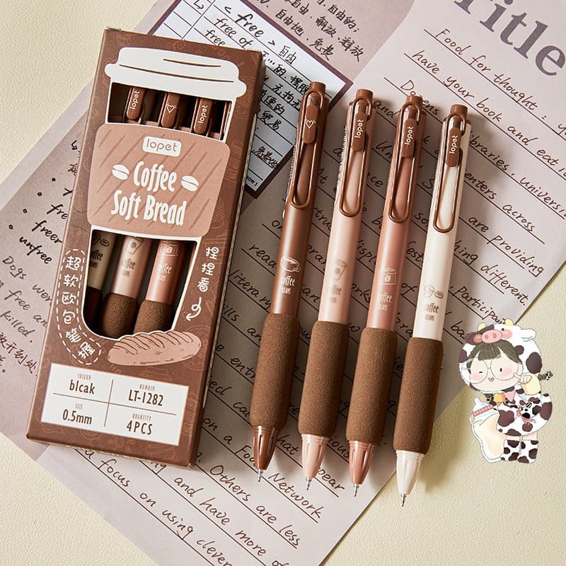 Kit 4 peças Canetas de café bonita Papelaria Material de Aprendizagem Material de Escritório Presente Prémio