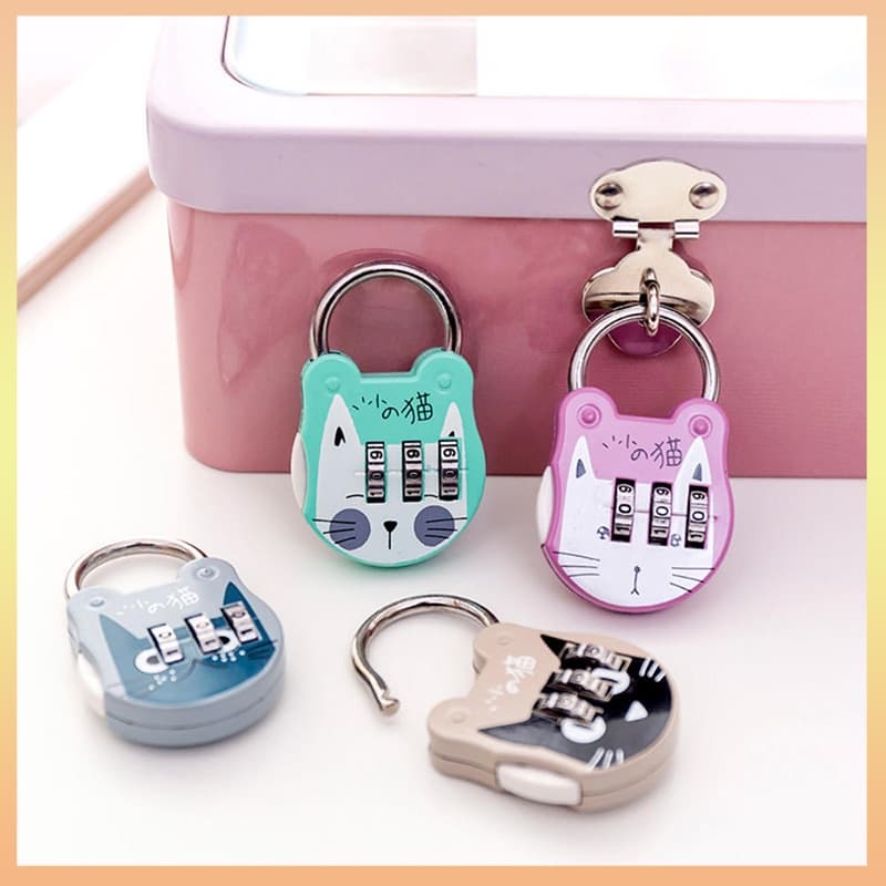 1Pc Dígito De Viagem De Bagagem Número Do Código Fechadura Cute Cat Mini Keyed Padlock Safe Locker Para Caderno De