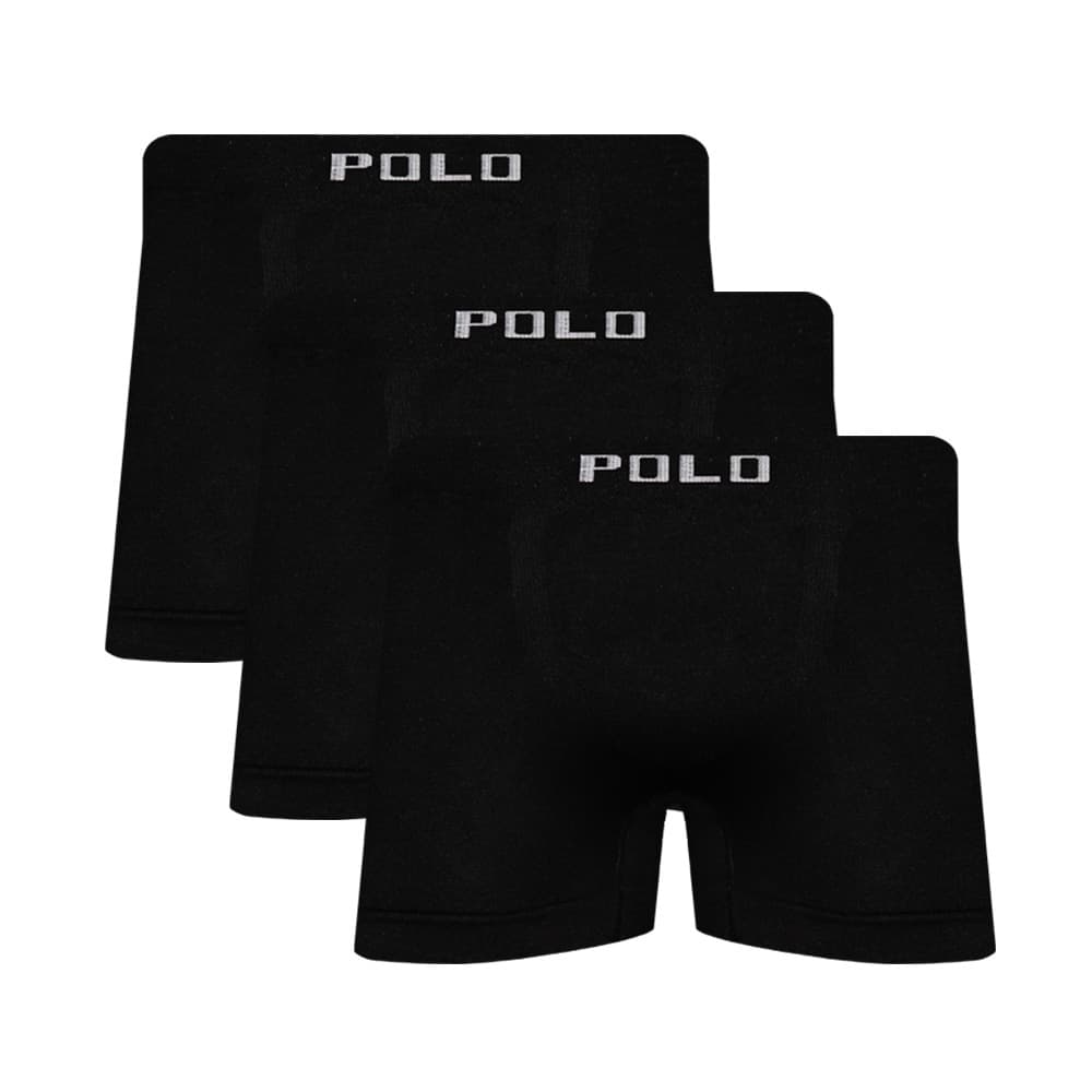Kit 3 Cueca Box Boxer de Microfibra Polo Star Preto Masculina