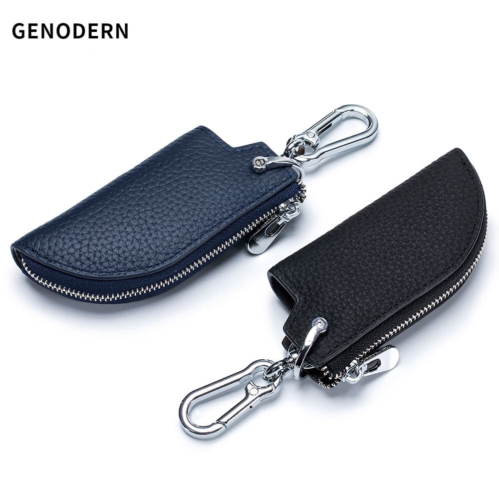 GENODERN Couro Genuíno Zip Chave Saco Masculino Primeira Camada De Cintura Pendurado Do Carro Manga Multi-Funcional Casa