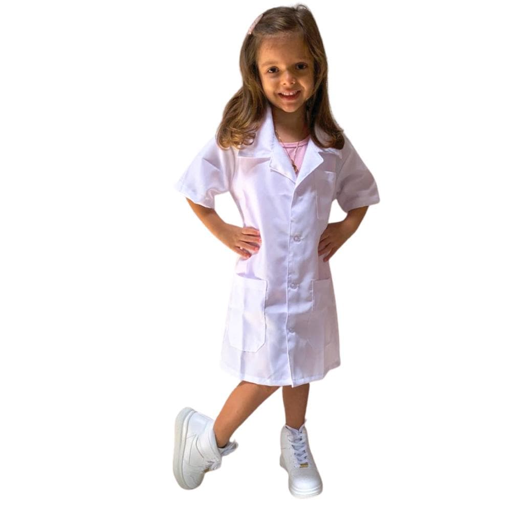 Jaleco Infantil Em Oxford Branco Mangas Curtas Unissex