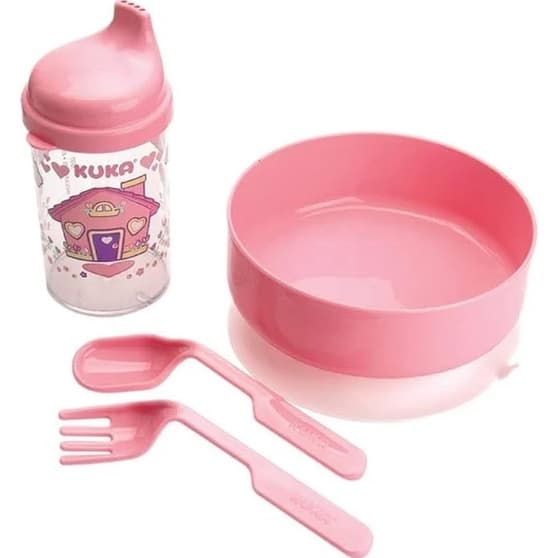 Kit Refeição Infantil Prato Copo E Talher Rosa Kuka