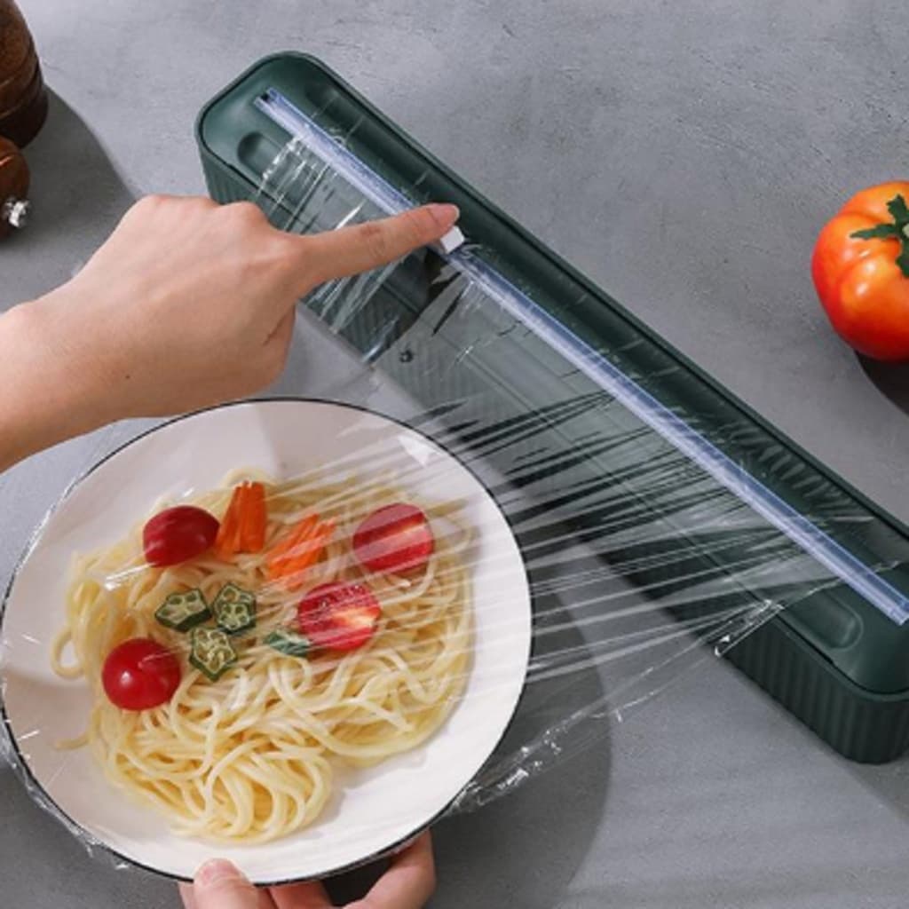 Cortador de Plástico Filme | Alumínio | Dispenser Magnético + Ventosas Ideal Para Sua Cozinha