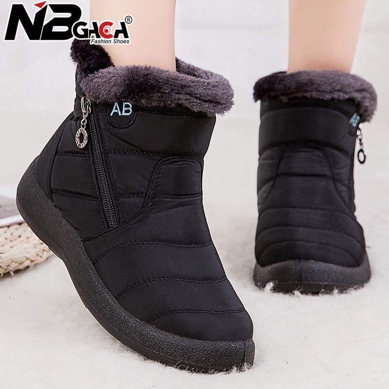 Botas Femininas Com Zíper À Prova D'água Para O Tornozelo De Neve Sapatos De Inverno Quentes E Espessos