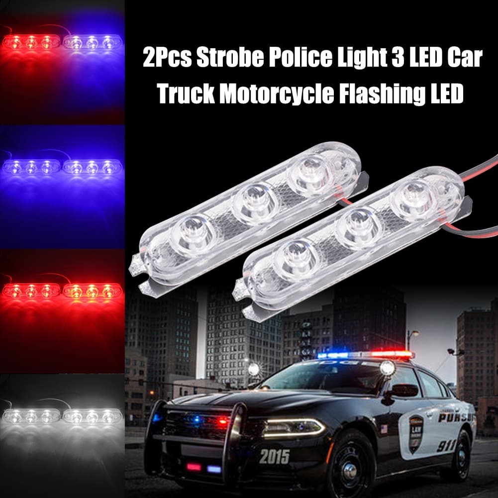 UQ 2Pcs Luz Estroboscópica Da Polícia 3 Led Carro De Motocicleta Piscando Luzes De Aviso De Emergência Stop De Freio Traseiro