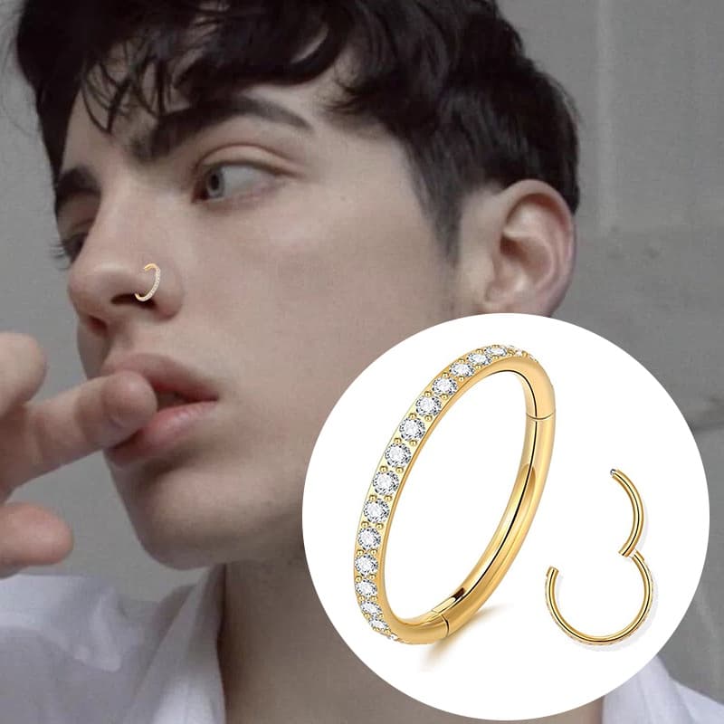 Anel Clicker De Septo De Titânio G23 Com Joia Corporal De Argola Articulada Hipoalergênica CZ Para Piercing