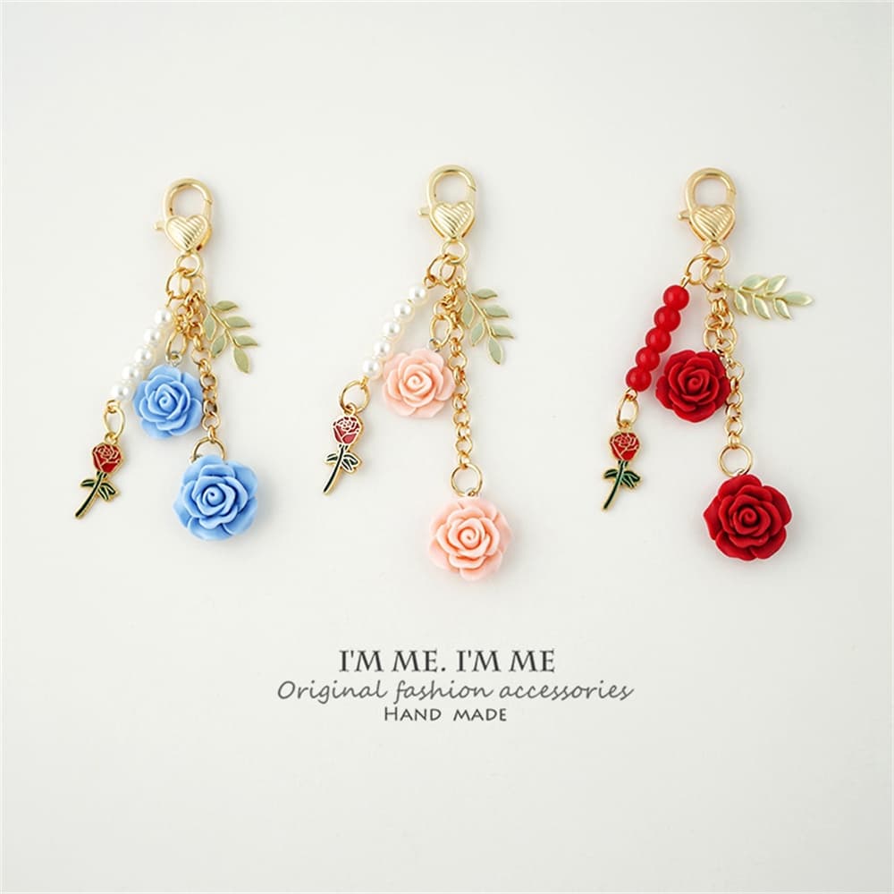 Chaveiro Rosa Vintage Rose Temperamento Corrente Pérola Porta-Chaves Mulher Bolsa Fashion Bag Pingente Fone De Ouvido Capa Deco