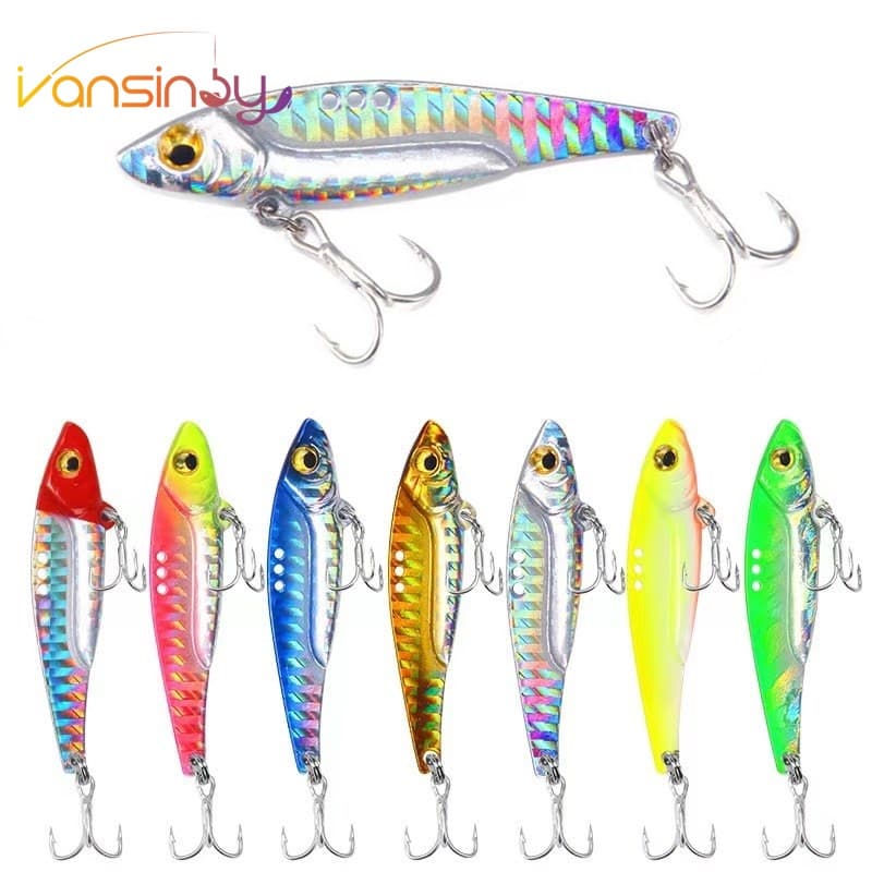 3g/5g/7g/10g/14g/18g Colher De Pesca VIB De Metal Duro , Iscas Tackle Fishing Baits Bass Crankbait Spinner Lure Com 3 Buracos Para Truta Robalo Walleye Água Doce Salgada