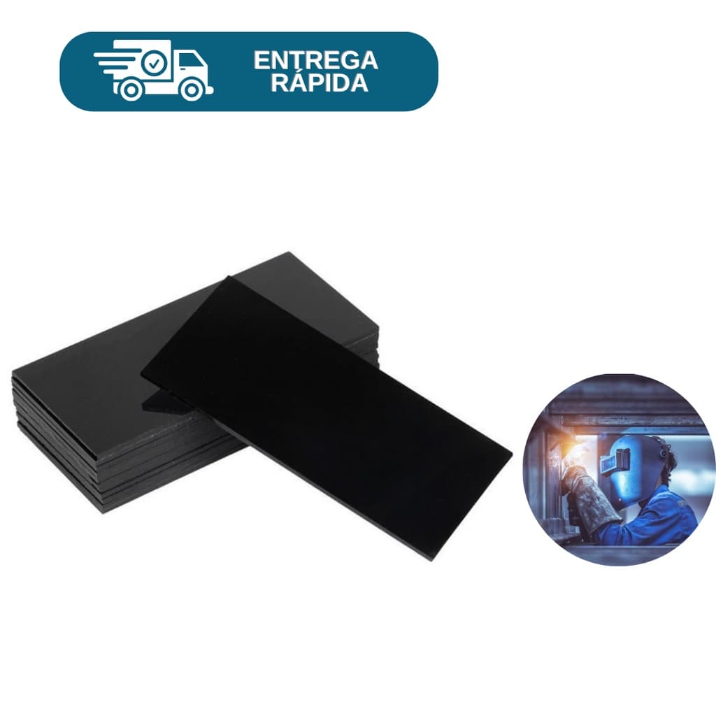 Kit 5 Lente Retangular Escura Em Vidro Para Máscara De Solda Tonalidades 10 12 e 14