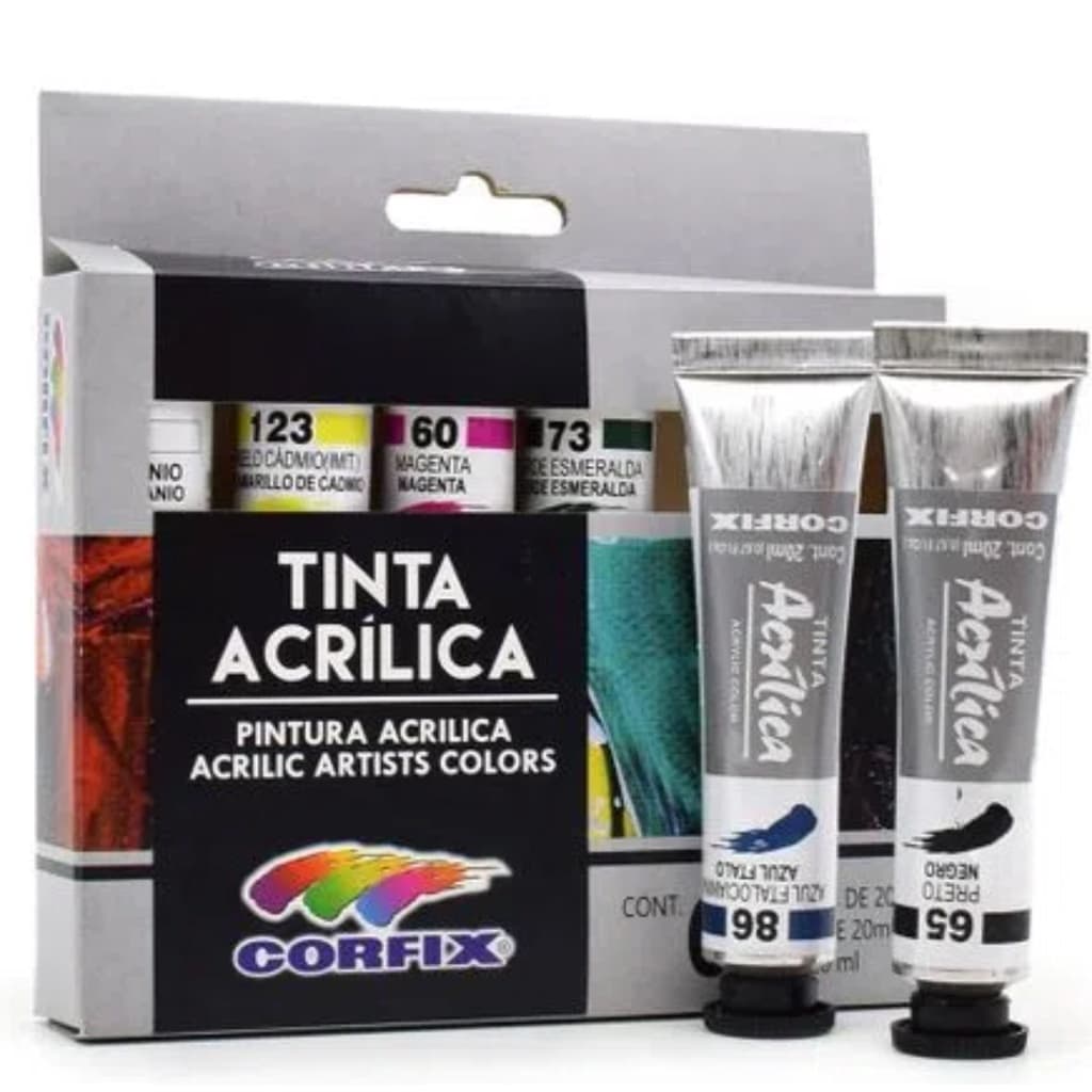 Pintura aRTISTICA Tinta Acrilica   6 Cores bisnagas Corfix