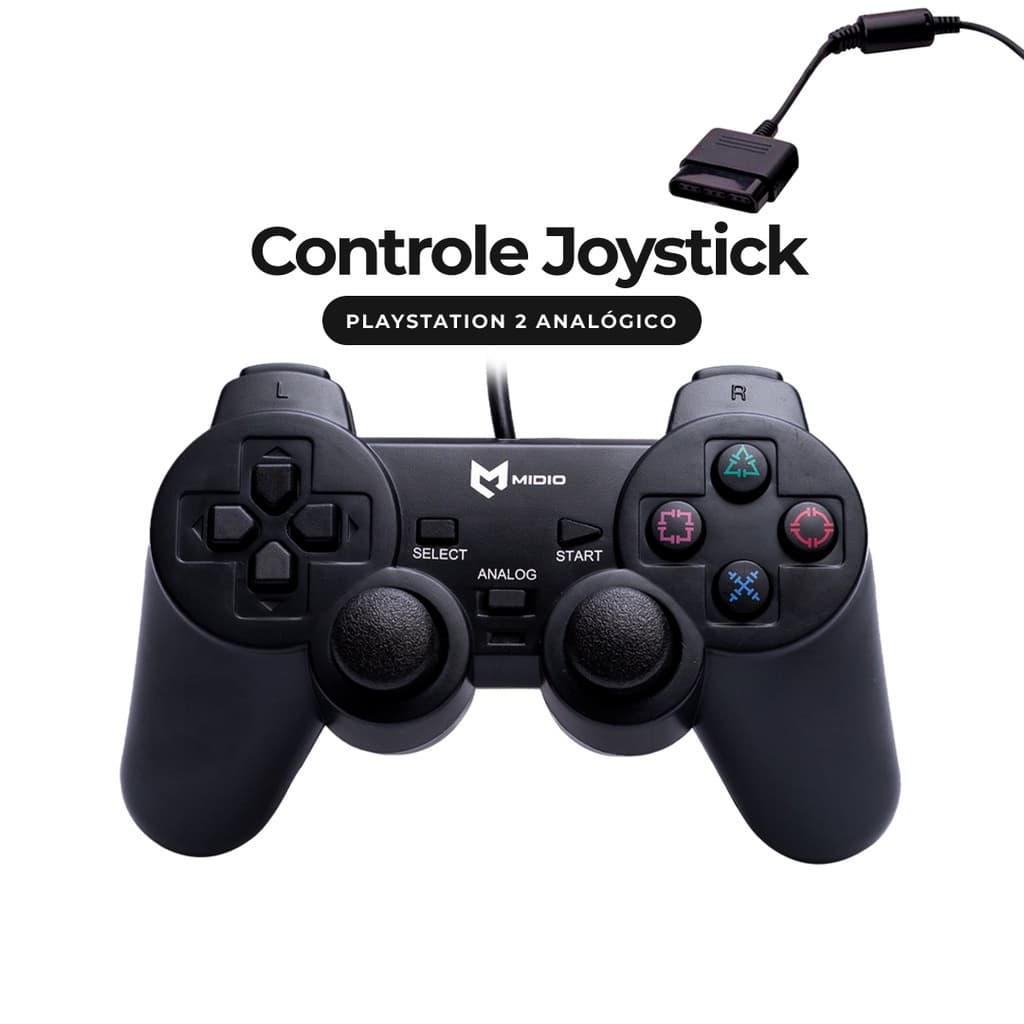 Controle Joystick Para Playstation 2 Preto Analógico Ps2