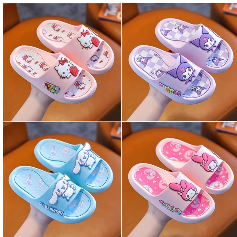 Sanrio Kuromi Melody Cute Cartoon Soft Slippers Adultos Kids Indoors Anti-Derrapante Hello Kitty Sapatos De Canela