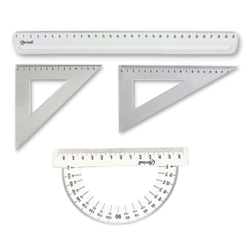 Kit fundamental Acrinil régua 30cm + Transferidor 180 graus + 2 Esquadros