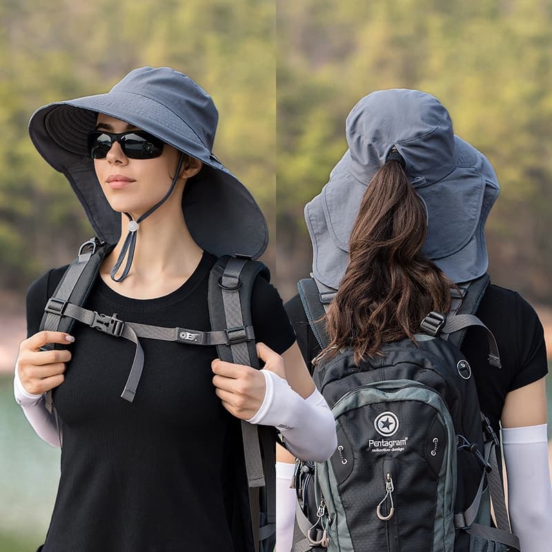 Protetor Solar De Verão Chapéu De Sol Feminino Com Aba Para O Pescoço Proteção UV UPF 50 + Caminhadas Ao Ar Livre Safari
