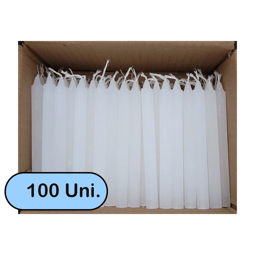 100 Velas Palito Branca Parafina Pura (13,5 Cm X 1,2 Cm)