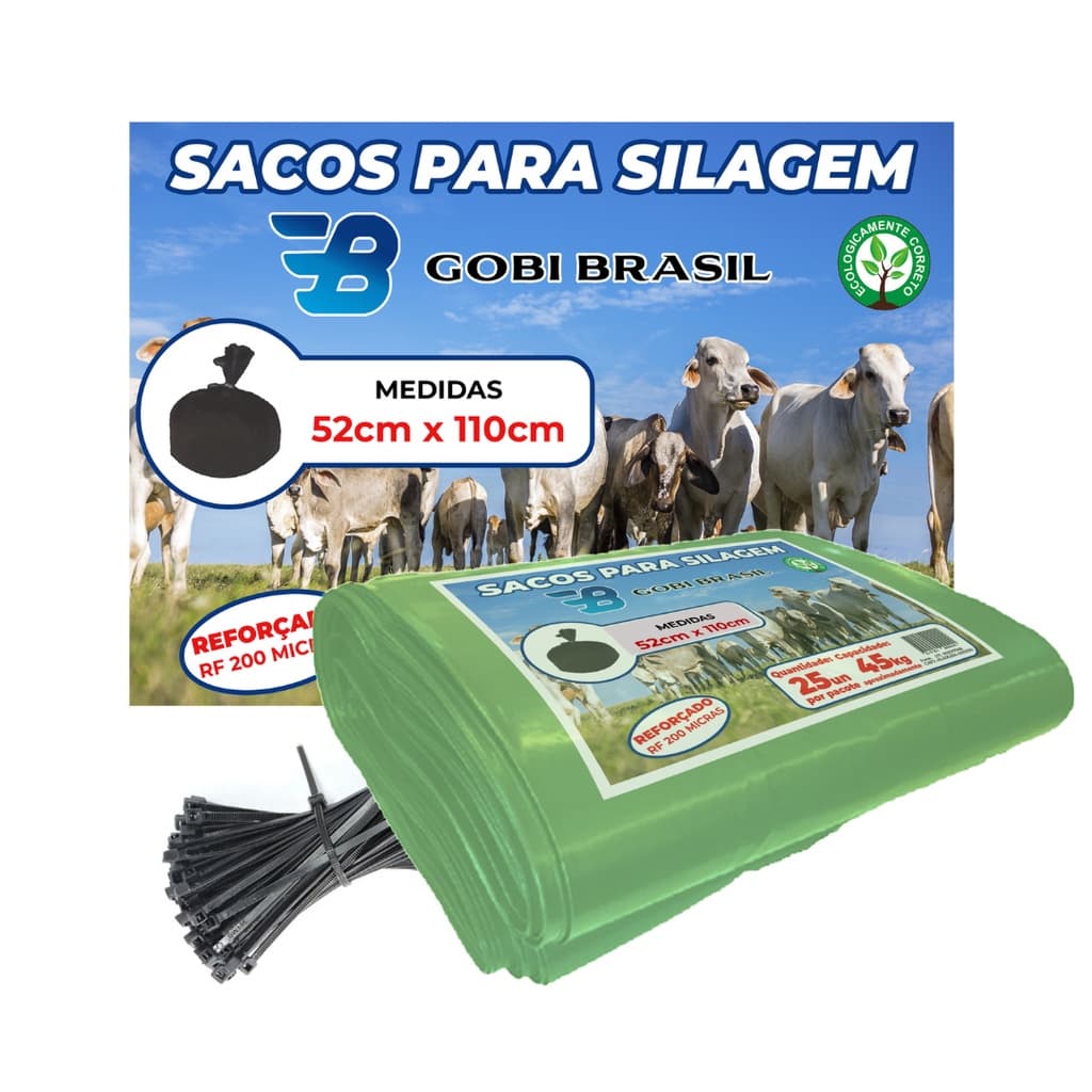 Saco Para Silagem 100 Unidades 200 micras + 100 Abraçadeiras