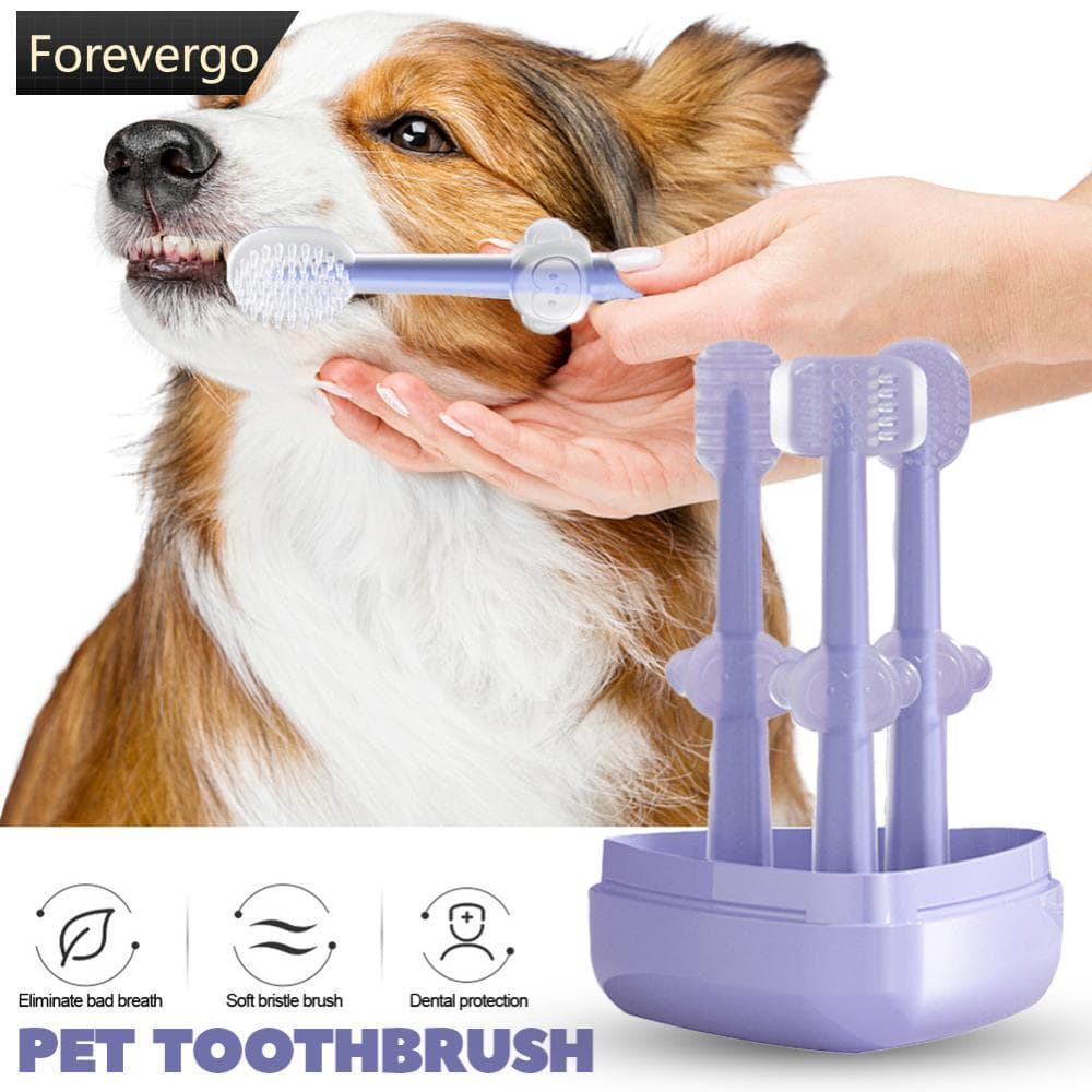 FOREVERGO 3pcs/set Escova De Limpeza Oral Para Animais Domésticos Cães E Gatos De Dentes De Silicone Macio Língua G6T1