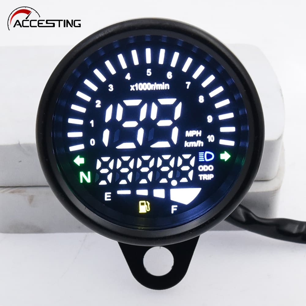 Velocímetro Digital De Motocicleta Retro LED LCD Odômetro Tacômetro Medidor De Combustível 12V