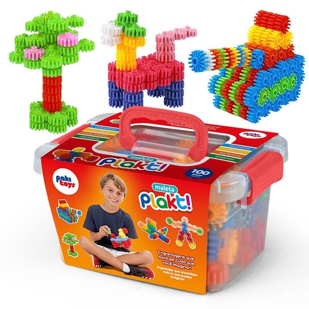 Blocos De Montar Coloridos Plakt Engrenagens 100 Peças Brinquedo Didático Divertido